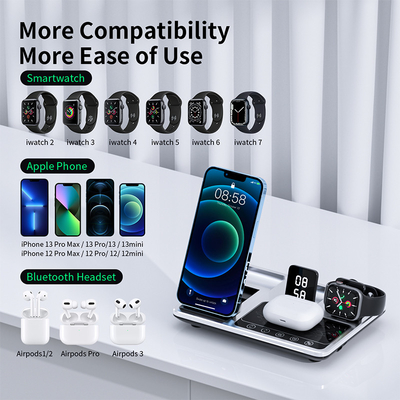Verre ABS argenté/gris 3 en 1 Chargeur sans fil pliable magnétique Imprimez le logo et le chargeur rapide