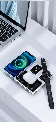 Verre ABS argenté/gris 3 en 1 Chargeur sans fil pliable magnétique Imprimez le logo et le chargeur rapide