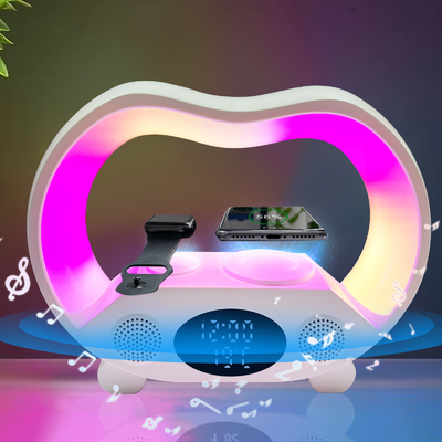15W haut-parleur à recharge rapide Chargeur sans fil avec lumières colorées et matériau ABS Bluetooth