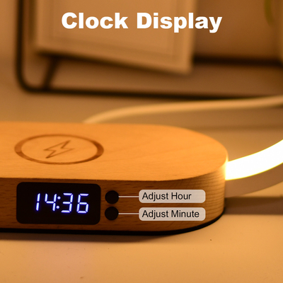 Matériaux recyclables Chargeur sans fil Chargeur en bois Chargeur rapide avec horloge et lumière
