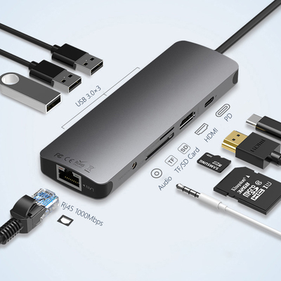 Station USB 3.0 Hub USB C Smart Adapter / Hub de carte mémoire avec une vitesse de transfert de données de 5 Gbps
