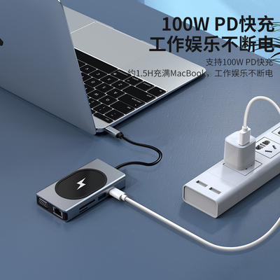 Adaptateur multifonctionnel USB type C HUB 9 en un et avec lecteur de carte mémoire