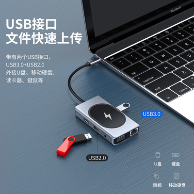 Adaptateur multifonctionnel USB type C HUB 9 en un et avec lecteur de carte mémoire