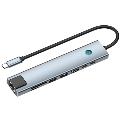 Adaptateur multi-port HUB avec lecture de carte mémoire et corps en aluminium