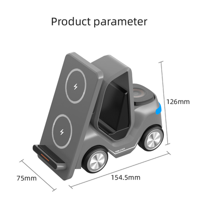 Station de recharge sans fil grise Lumière de nuit en forme de voiture 15w Voltage de sortie DC5V/1.2A