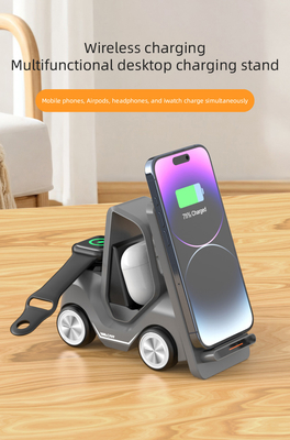 Station de recharge sans fil grise Lumière de nuit en forme de voiture 15w Voltage de sortie DC5V/1.2A