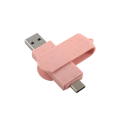 Disques flash USB de type C Plastique rose avec paille Matériau recyclable et logo personnalisé