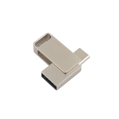 Disques flash USB métalliques argentés étanches à l'eau avec gravure USB 2.0 et logo d'impression de type C