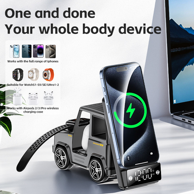 Chargeur sans fil en forme de voiture orange pour iPhone Airpods IWatch 225G Sortie 9V/1.67A