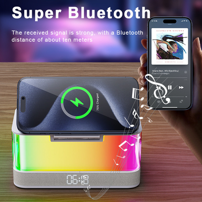 Chargeur sans fil avec Qi et haut-parleur Bluetooth avec lumières colorées Compatibilité