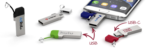 Clé USB de Type C avec USB A avec petite chaîne, couvercle métallique, peut laser et imprimer le logo, vitesse rapide, USB 3.2 et USB 3.1