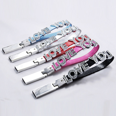Le style USB en cristal de bijoux de bracelet d'alphabet collent le métal 64GB 128GB