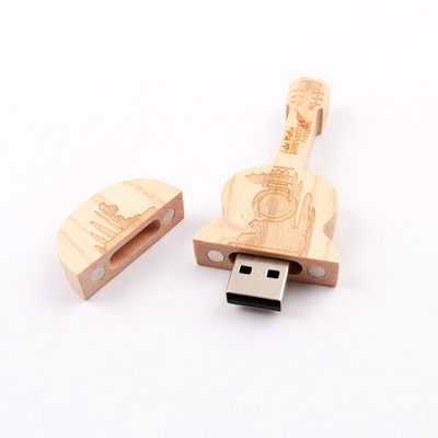15 Mo/s 32 Go 128 Go Mémoire de forme de guitare en bois Flash Drive I Vitesse rapide